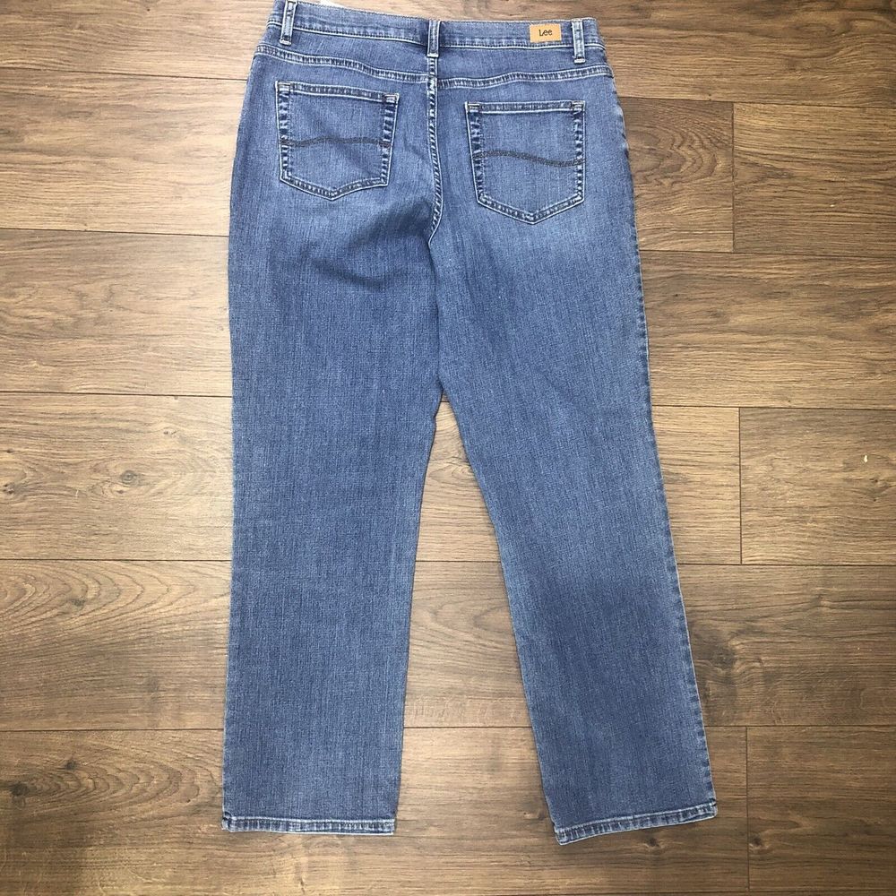 Lee womens relaxed fit straight jeans size 12 SHORT stretch BLUE wash - Picture 11 of 14